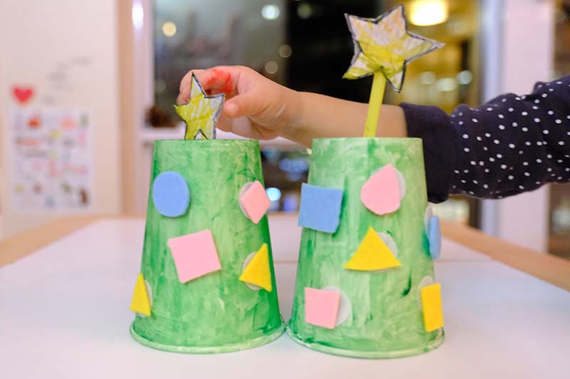 Cardboard Christmas Tree Decoration Fine Motor Activity with Toddler